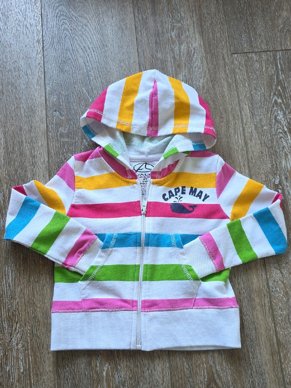 Avalon Striped Hooded Zip Sweatshirt - Pink, Yellow, Blue, Green, White 2T